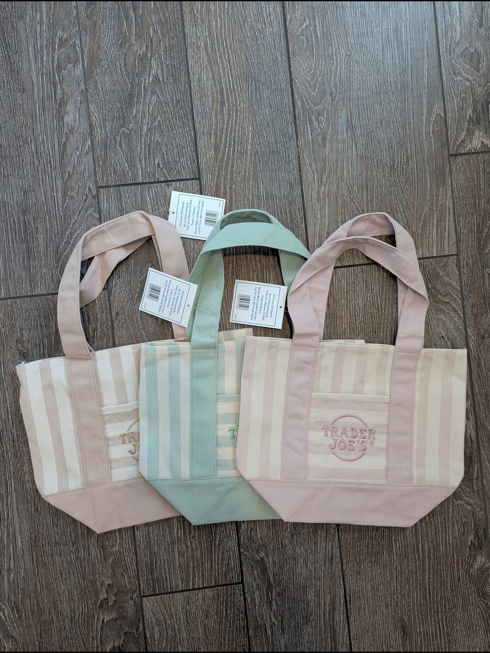 Trader Joe's Mini Stripe Canvas Tote Bag Set Of Three Pastel NWT